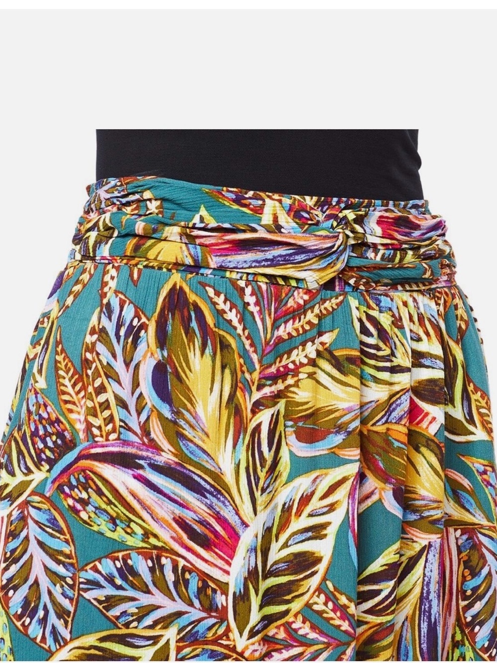 Democracy tropical leaf print evergreen Flounce Hem high low Midi Skirt XL - Picture 3 of 11